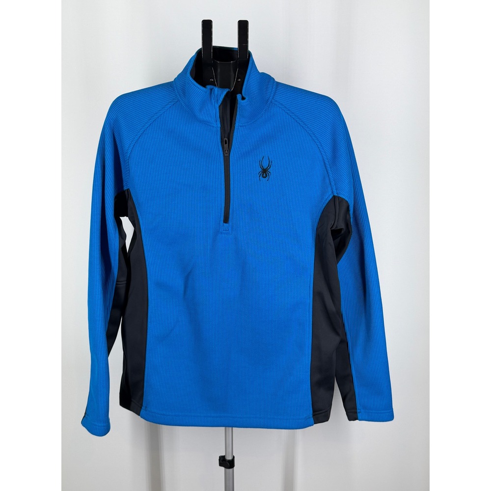 Spyder Mens Blue Waffle Knit Quarter Zip Fleece Pullover Jacket Size Large